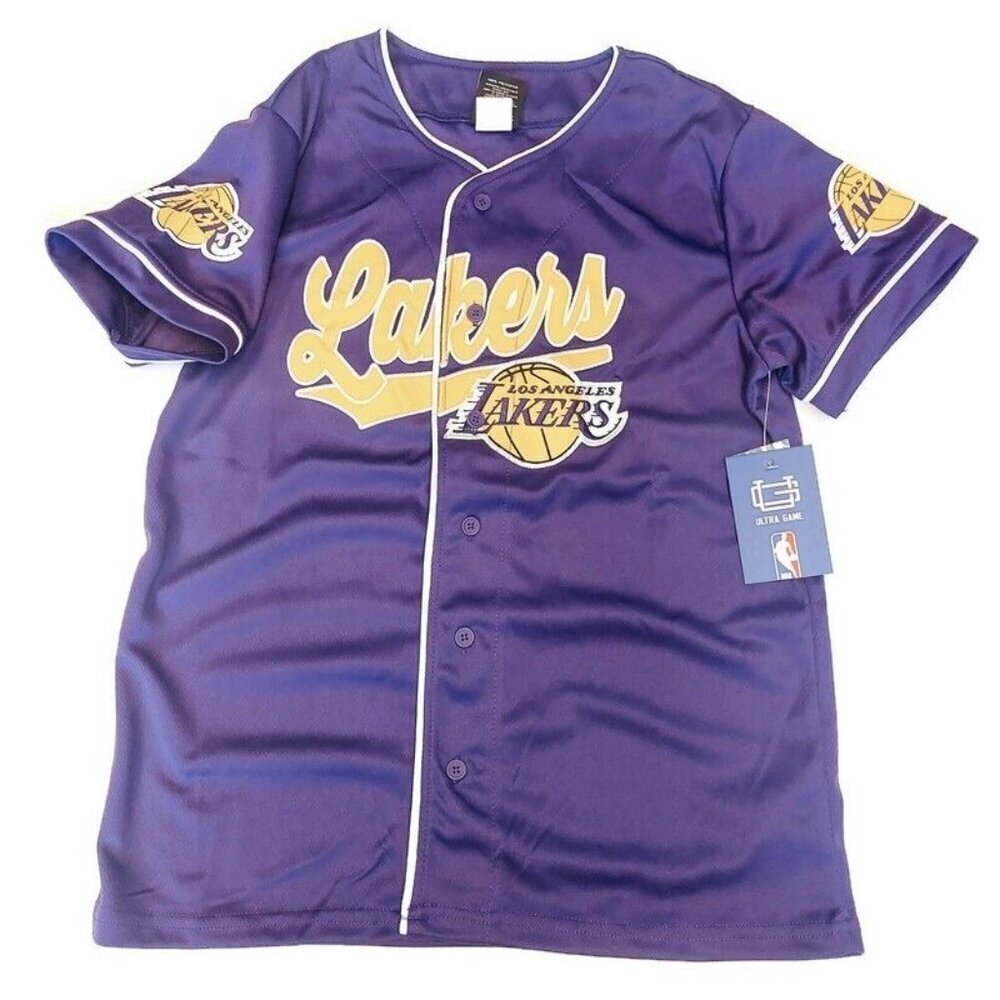 Los Angeles Lakers Full Count Button Up Baseball Jersey Youth Boys Sz L (14-16)
